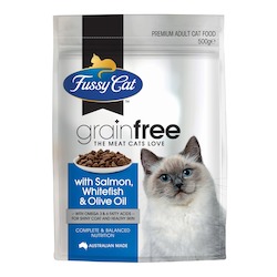 Pet: Fussy Cat Adult Grain Free Salmon, Whitefish & Olive Oil 500g x 6