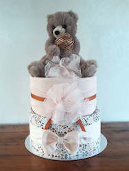 Diaper cake - Double - Brown Bear and Rattle