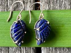 Jewellery: Carved Lapis Lazuli wing earrings