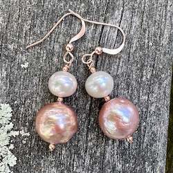 Large pink and white freshwater pearl earrings