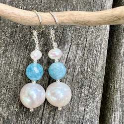 Jewellery: Aquamarine and freshwater pearl earrings