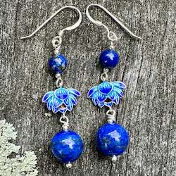 Jewellery: Lapis lazuli with cloisonné earrings