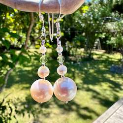 Jewellery: Freshwater pearl and peridot earrings