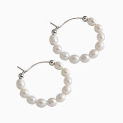 Sabine Pearl Hoops Earrings in rice pearls