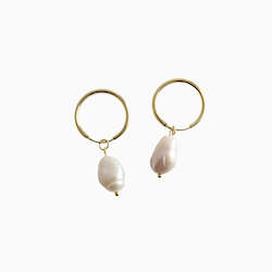 Jewellery: Jacqui Pearl Pendant Earrings in s925 with gold plating