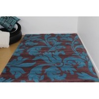 Floor covering: Final Clearance Plush Soft 100% Pure Wool Blue And Chocalate Brown 140X200CM(WP)