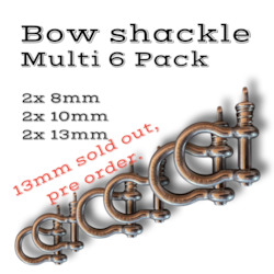Frontpage: Multi Bow Shackle Pack (6 Bow Shackles) & 2 Free Anti Theft Clips