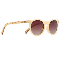 Wholesale Adult Sunglasses: FRASER l Nude Coloured Frame l Polarized Lens l Walnut Wooden Arms l wholesale-(GST incl) RRP $85.99