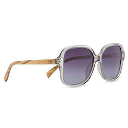 Wholesale Adult Sunglasses: SCARLETT GREY MIST l Grey  Polarised Lens l Walnut Arms l wholesale- (no GST) RRP  $85.99