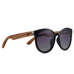Wholesale Adult Sunglasses: BELLA MIDNIGHT l Black Polarised Lens l Walnut Arms ( no GST) RRP   $85.99