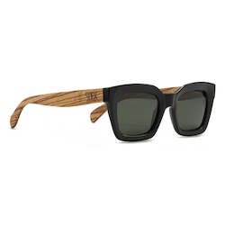 Adult Sunglasses: ZAHRA MIDNIGHT l Khaki Polarised Lens l Walnut Arms