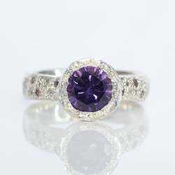 Jewellery manufacturing: Eluo Ring - 9ct White Gold with Purple Spinel and Diamonds