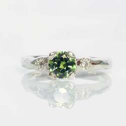 Jewellery manufacturing: Mira Ring - 9ct White Gold with Green Sapphire & Diamonds