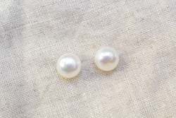 Natural Freshwater Button Pearl Studs - White - 8mm