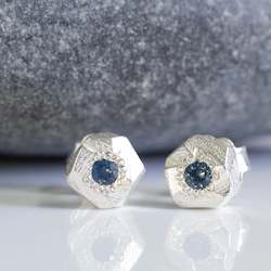Jewellery manufacturing: Boulder Studs with Blue Sapphires - Sterling Silver