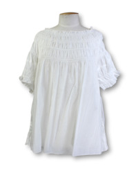 Clothing: Karen Walker. Shirred Organic Cotton Blouse - Size 14.  Available in White & Tulip Print