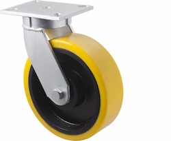 Castors Swivel Plate And Bolt Hole: 250mm Extremely Heavy Duty Polyurethane Cast Iron Castors - 2,000KG Rated