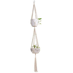 Internet only: Macrame Double Plant Hanger Indoor Outdoor 2 Tier Hanging Planter Cotton Rope