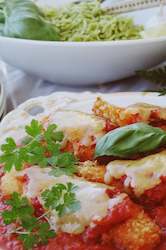 Frontpage: Chicken Parmigiana with Fresh Basil Orzo Salad