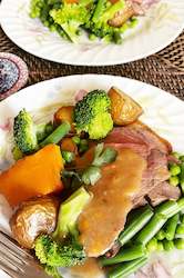 Traditional Roast Beef with Vegetables and Gravy