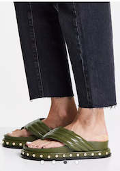 ASOS DESIGN Furnish premium leather toe post sandals in khaki