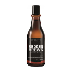 Hairdressing: REDKEN BREWS 3-IN-1 SHAMPOO, CONDITIONER AND BODY WASH 300ML