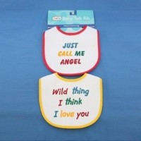 Products: Baby talk fun slogan 2 pack bib set