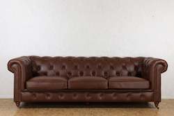 Furniture: TNC Brown Top Grain Leather Chesterfield 3-Seater Sofa
