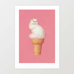 Artist: 'Cat Ice Cream - Pink' Art Print by Vertigo Artography
