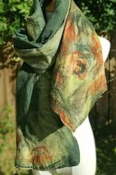 Shawls: Immersed in green merino Wool and Silk Scarf 4633