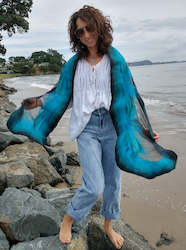 Scarves: Green stone jade in turquoise ocean  scarf, amazing accent in wardrobe. Wear with cobalt blue, black, white t-shirt, coat, jacket or dress. 4636