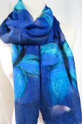 Scarves: Hand-felted scarf Merino Morpho butterflies on silk 4630