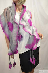 Scarves: Pink and gray scarf silk merino wool 4472