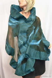 Kiwiana: Pounamu nunofelted shawl, handmade in New Zealand, Green stone colour merino wool & silk 4536