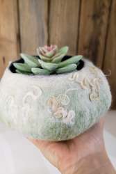 Home Decor: Lovely vase in pastel green, mint color. Fluffy succulent, cactus planter or jewelry box.