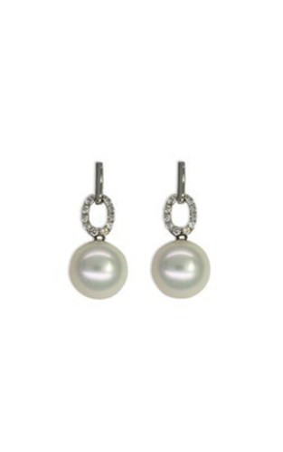 18ct white gold diamond and pearl drop earrings from Walker and Hall Jeweller - Walker & Hall