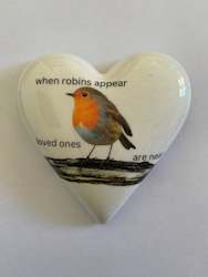 Decoupaged  Hanging Heart-When Robins Appear
