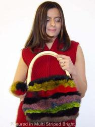Wool textile: Possum fur pompom striped bag