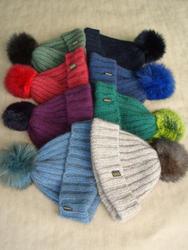 Wool textile: Possum merino pompom rib knit beanie