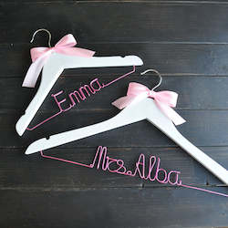 Event, recreational or promotional, management: Personalised Pink Wire Wedding Hanger