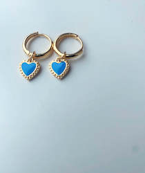 Earrings: Golden Heart Hoops - Blue