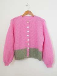 Hand knit cardi - Pink + Sage
