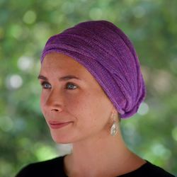 Full Head Cover Turban Wraps: Lilac Purple Knit Turban Wrap
