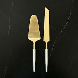 Kitchenware wholesaling: NEW Napa Cake and Knife Set - White/Gold