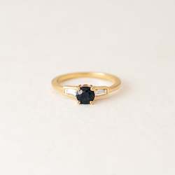Gold smithing: Blue Sapphire with Tapered Baguette Diamonds in 18ct Yellow Gold