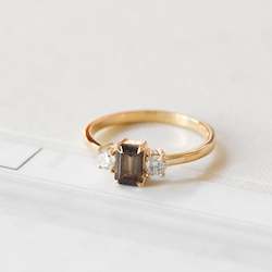 Gold smithing: Brown Emerald Cut Sapphire with Diamonds in Yellow Gold