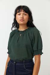 Women: Sheer Check Top in Forest