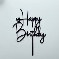 Cake: Black Acrylic Happy Birthday Cake Topper