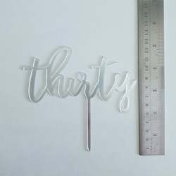 Silver Acrylic Thirty Cake Topper