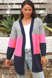 Clothing: Becca Cardigan - Pink Navy Grey